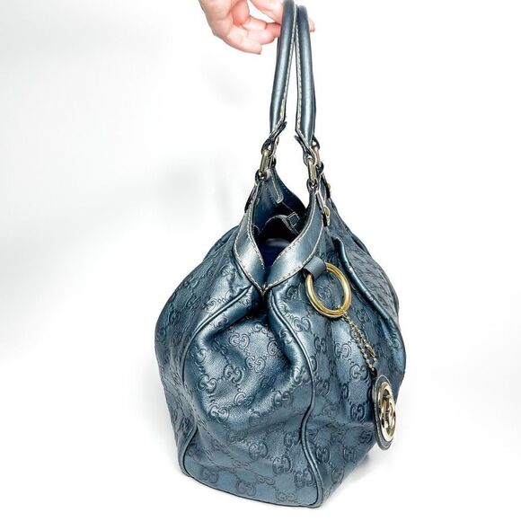 🍋 Gucci Blue Guccissima Leather Medium Sukey Satchel Bag - Picture 3 of 9
